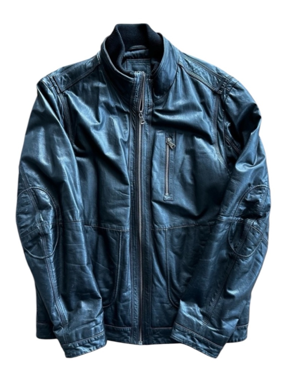 Hugo Boss Calf Skin Classic Leather Jacket Black Size 44R Men's